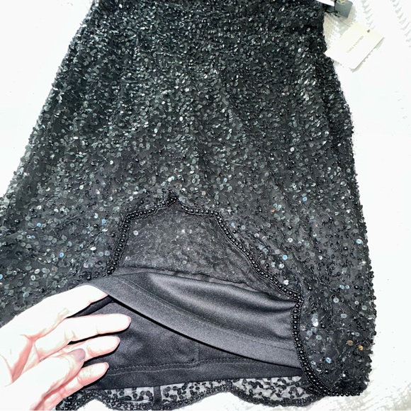 Adrianna Papell Black Flutter Sleeve Beaded Short Sequin Dress - NWT - 14 - Picture 12 of 12